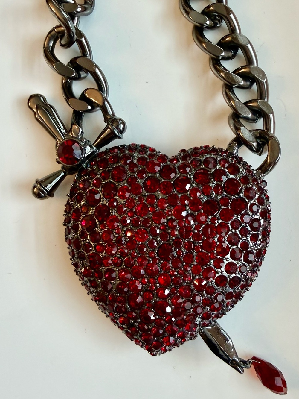 BETSY JOHNSON Bleeding Heart Dagger Red Crystal Heart Pendant Necklace - NWOT